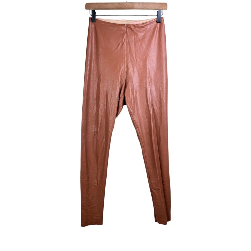 Commando Womens Cocoa Brown Faux Leather Four Way Stretch Shape Wear Leggings